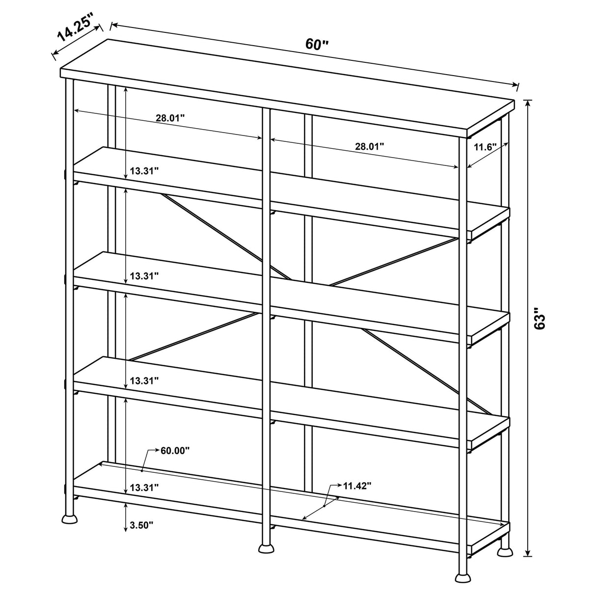 Coaster Home Furnishings Analiese Rustic Industrial 4-Tier Double Bookcase Etagere Bookshelf Office Storage Book Shelf Engineered Eco-Friendly Wood Laminate Sturdy Black Steel Rustic Nutmeg 801543 Coaster Home Furnishings