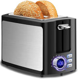Toaster 2 Slice Wide Slot Toaster Best Rated Prime Displav Smart Toasters with LCD Digital Countdown Timer and Bagel/Defrost/Cancel/Reheat Function Hommater