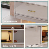 Bestier Modern TV Stand for 85 inch TV, 80 inch Long LED Entertainment Center with Storage Drawer & Cabinets for Living Room, High Gloss Media Console Table, Furniture in Living Room, White Gold Bestier