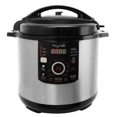 MegaChef 12 Quart Digital Pressure Cooker with 15 Preset Options and Glass Lid, Silver Megachef