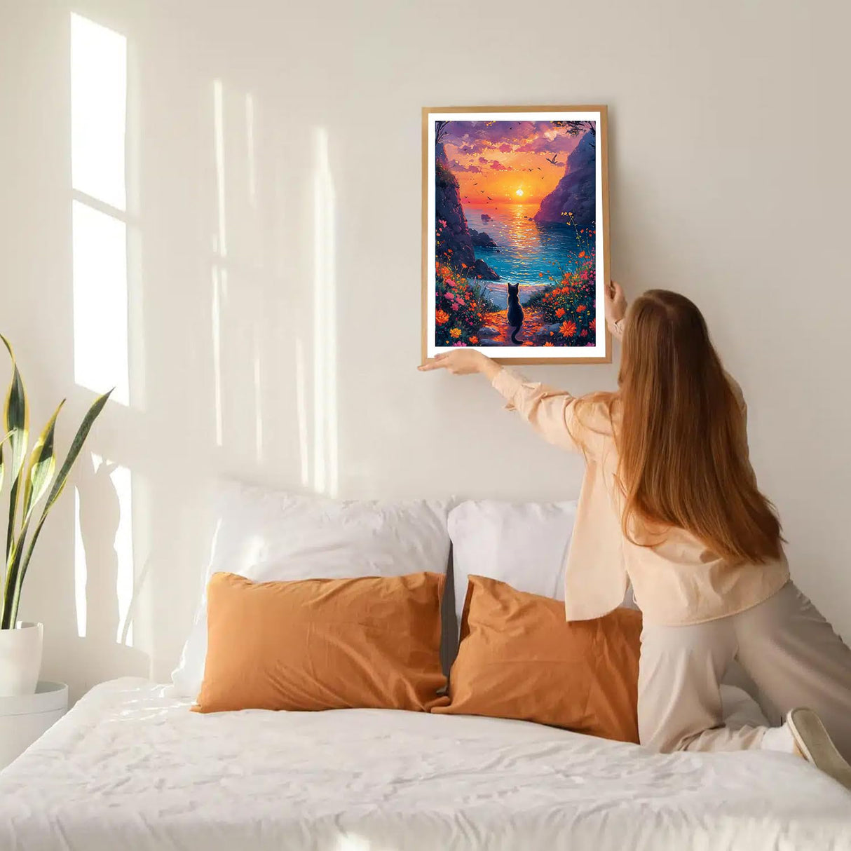 GDYEEH DIY 5D Sunset Diamond Art Kits, Kitten Full Round Drill Sparkling Cat Diamond Painting Picture, Flowers Diamond Painting Art Kits Craft for Adults Beginners, Home Wall Decor 12x16inch GDYEEH