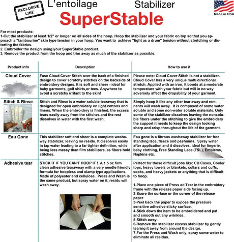 Superpunch Cloud Cover Stitch 12 inch x 10 Yard Roll, SuperStable Lightweight Stabilizer, Over The Back Fusible, Iron On Soft Cutaway Stabilizer for Embroidery Machines Backing - White - Made in USA Superpunch