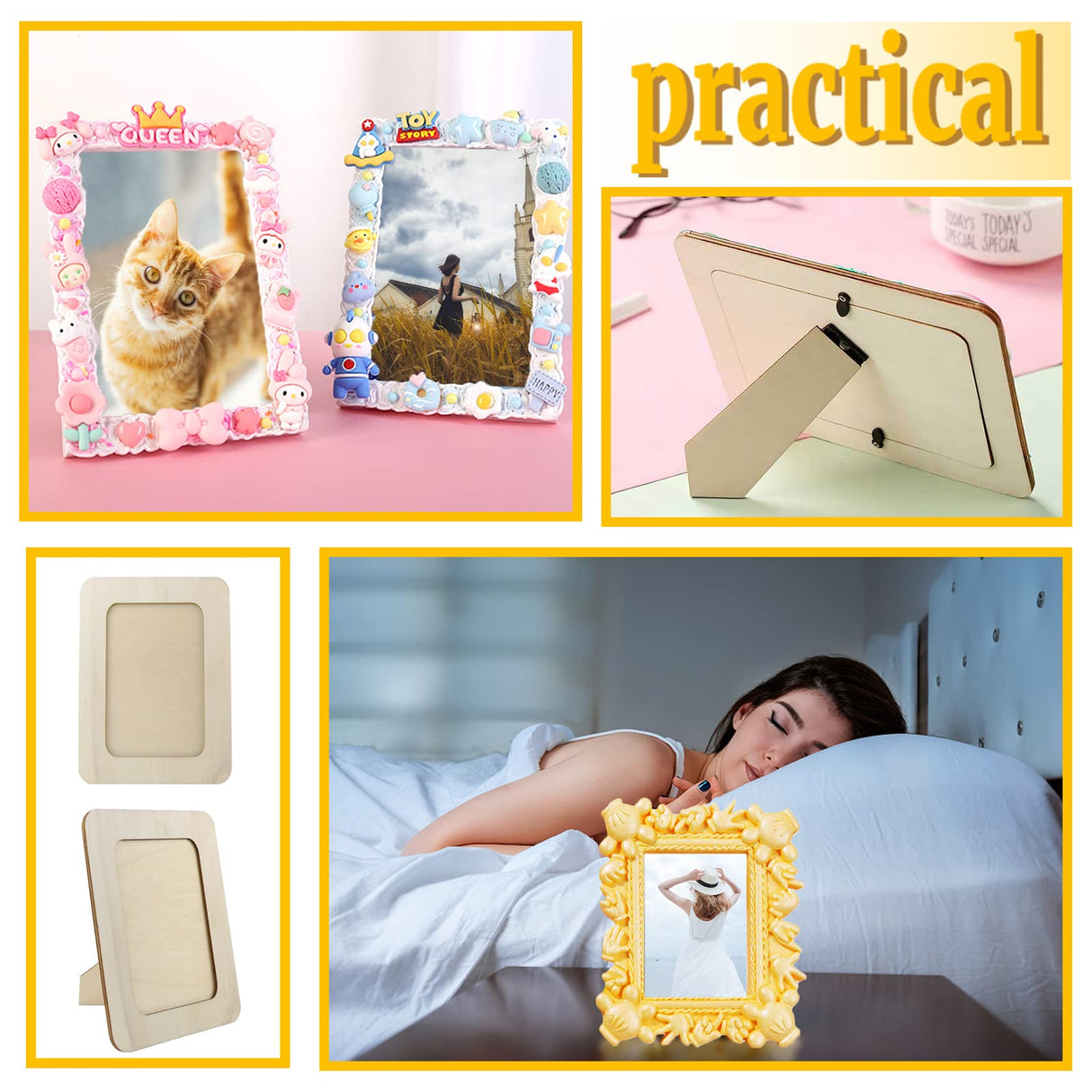 Vmiapxo 10 Pack Unfinished Wooden Picture Frames for 4" x 6" Photos, Standing Postcard Picture Frame Set DIY Keepsake Kit Decoratable Coards for Halloween Thanksgiving Christmas Wedding Birthday Vmiapxo