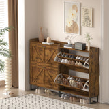 Urban Deco Wooden Shoe Storage Cabinet for Entryway, Organizer Shoe Cabinet with 2 Flip Drawers, Elegant 2 Tier Freestanding Shoe Organizer (Rustic Brown) Urban Deco