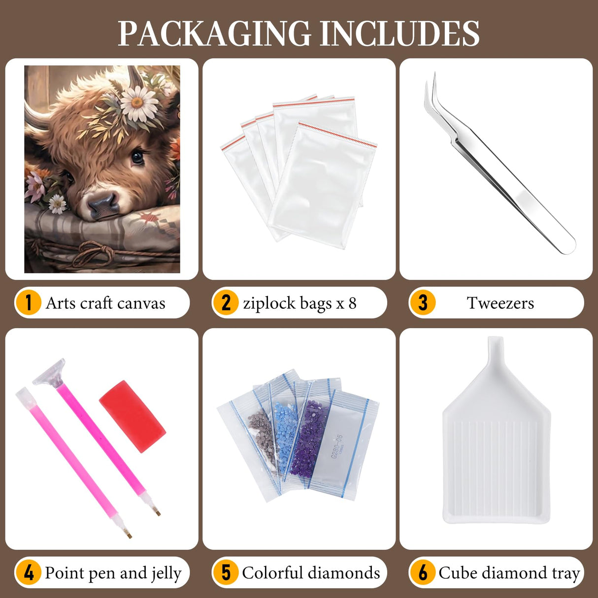 Cow Diamond Art Kits for Adults, Highland Cow Diamond Painting Kits for Adults Beginners, DIY 5D Diamond Painting with Round Gem Art Kits for Gift Home Wall Decor 12x16 Inch Fountor