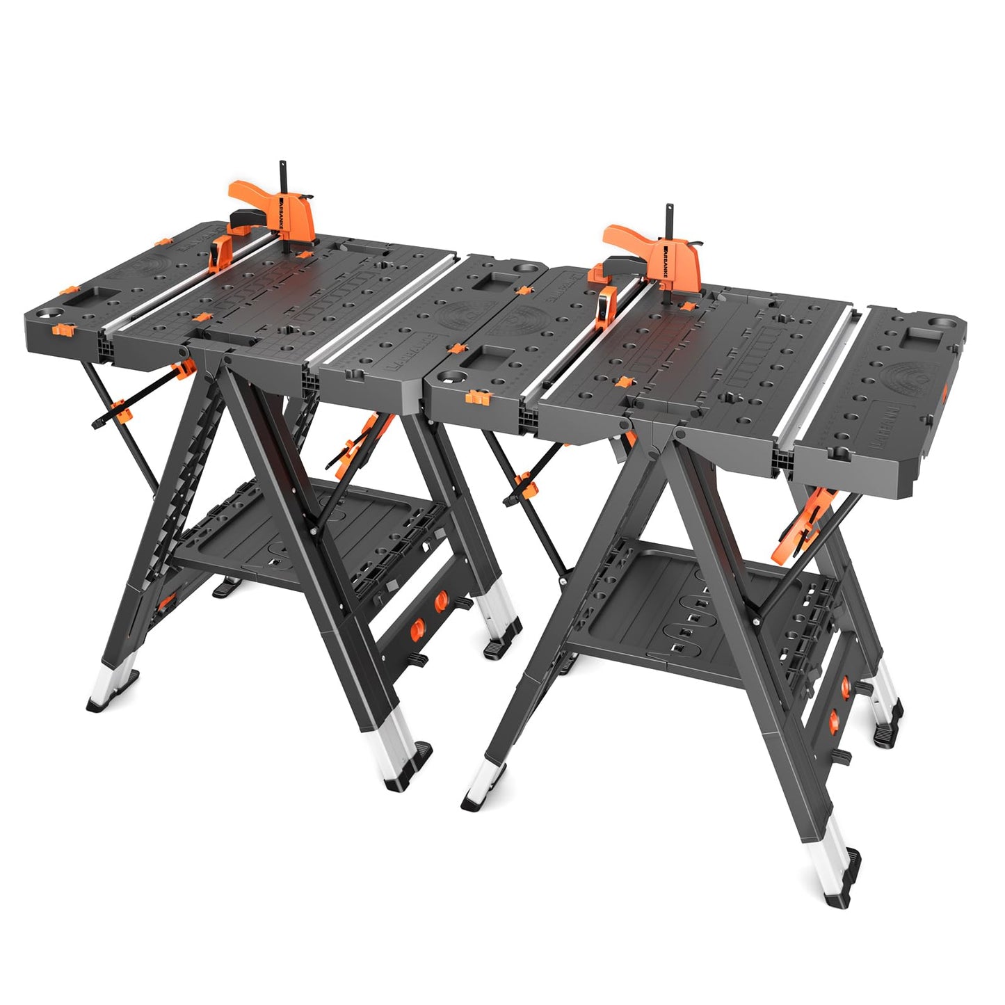 LARBANKE Combined Portable Folding Work Table,2-in-1 Sawhorse & Workbench,Waterproof Workbench with Extra Load Capacity with 8 Woodworking Clamps,8 Connecting Blocks,4 Limit Blocks - WoodArtSupply