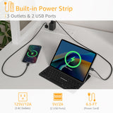 DLISITING White Computer Desk with Hutch & Drawers - Office Study Writing 47 Inch Desk with 3 Drawers Storage Power Outlets, Modern Desk for Bedroom Home Office DLISITING