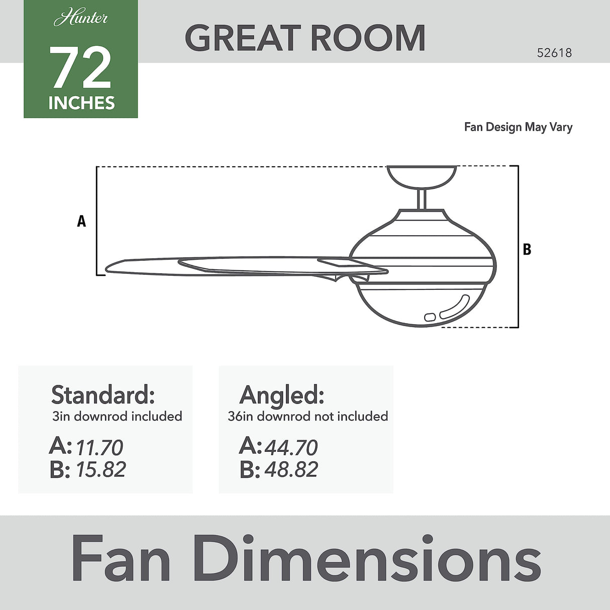 Hunter Fan Company 52618 Overton Ceiling Fan, 072, Matte Black Hunter