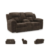 Signature Design by Ashley Frohn Modern Manual Double Reclining Loveseat with Console, Storage and Cup Holders, Dark Brown Signature Design by Ashley