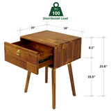 Bme Alden Solid Wood Nightstand/Side Table/End Table, Fully Assembled, with 1-Drawer for Mid Century Bedroom and Living Room, (12mm), Caramel Bme