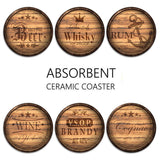 Britimes Set of 6 Coaster for Drinks Absorbent with Cork Base, Metal Holder, Round Wooden Stone Drink Mat for Coffee Wood Table, Gift for Birthday, Farmhouse Housewarming Room Bar Decor Retro 2 Britimes