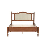 SOFTSEA Rattan Bed Frame Full Size, Full Size Rattan Platform Bed Frame, Wood Bed Frame for Bedroom, No Box Spring Needed, Walnut SOFTSEA
