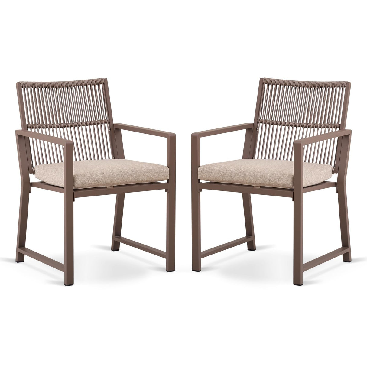 Coreporch Aluminum Outdoor Patio Dining Chairs - Imitation Rope Vine Chair Ergonomic Backrest Design Detachable Seat Cushion Soft and Breathable Garden Porch, Light Brown Set of 2 Coreporch