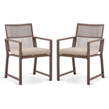 Coreporch Aluminum Outdoor Patio Dining Chairs - Imitation Rope Vine Chair Ergonomic Backrest Design Detachable Seat Cushion Soft and Breathable Garden Porch, Light Brown Set of 2 Coreporch