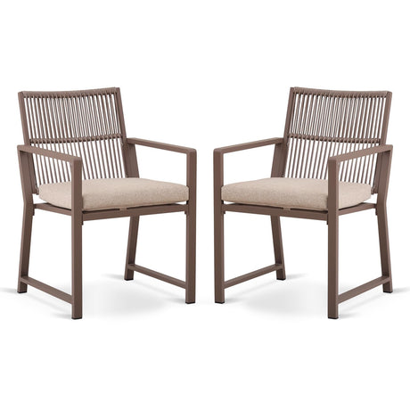 Coreporch Aluminum Outdoor Patio Dining Chairs - Imitation Rope Vine Chair Ergonomic Backrest Design Detachable Seat Cushion Soft and Breathable Garden Porch, Light Brown Set of 2 Coreporch