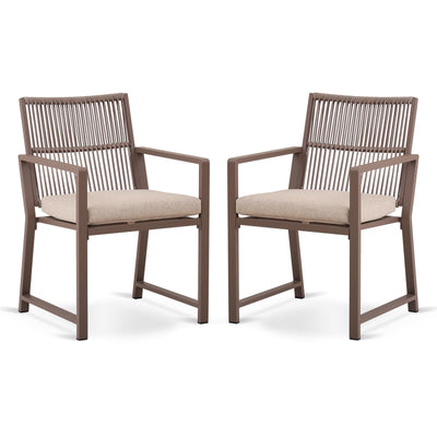 Coreporch Aluminum Outdoor Patio Dining Chairs - Imitation Rope Vine Chair Ergonomic Backrest Design Detachable Seat Cushion Soft and Breathable Garden Porch, Light Brown Set of 2