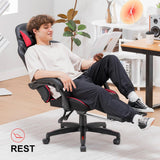 GTPLAYER Gaming Chair, High Back Leather Computer Gaming Chair with Footrest, Ergonomic Height Adjustable Office Chair with Removable Cover and Lumbar Support for Gaming and Work (Red) GTPLAYER