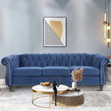 LEVNARY Three-Seat Velvet Sofa, Large Sofa Classic Tufted Chesterfield Settee Modern 3 Seater Couch Furniture Tufted Back for Living Room, Blue LEVNARY
