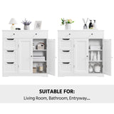 Yaheetech Bathroom Floor Cabinet, Large Storage Space Wooden Organizer with 1 Big Drawer, 3 Small Drawers & 2 Doors, Free-Standing Cupboard for Kitchen/Living Room/Bathroom Use, White Yaheetech