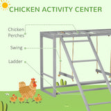 PawHut Chicken Activity Play with Swing Set for 3-4 Birds, Wooden Chicken Coop Accessory with Multiple Chicken Perches & Hen Ladder Gray PawHut