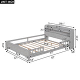 Bellemave Full Size Low Platform Bed with LED Light, Storage Headboard & Safety Rails for Kids in Grey Bellemave