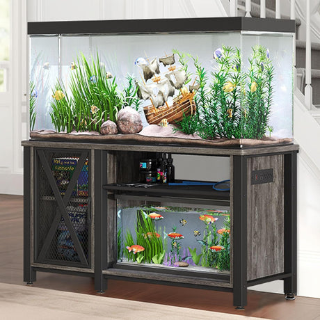 YITAHOME Heavy Duty 55-75 Gallon Aquarium Stand with Power Outlets, Cabinet for Fish Tank Accessories Storage - Metal Fish Tank Stand Suitable for Fish Tank, Turtle Tank, 880LBS Capacity, Grey YITAHOME