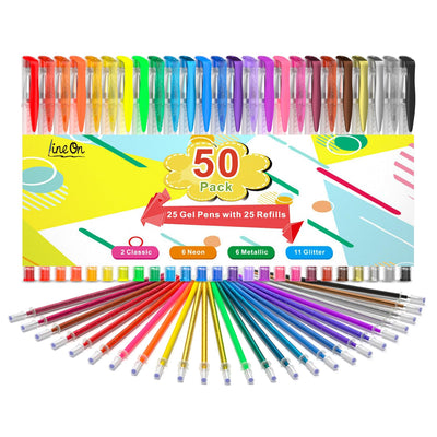 Gel Pens, 50 Pack Gel Pen Set 25 Colored Gel Pen with 25 Refills for Adults Coloring Books Drawing Doodling Crafts Scrapbooking Bullet Journaling
