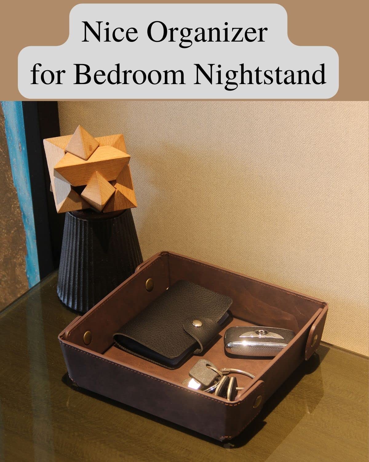 CASIRENA Faux Leather Valet Tray Organizer for Men - Catch-All Tray for Entryway Table Key, Wallet, Watch, Coin Change, Phone, Dresser EDC Dump Jewelry, Bedside Nightstand Desk-top Catchall Tray CASIRENA