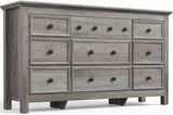 Farmhouse 9 Drawers Dresser for Bedroom, Wood Rustic Wide Chest of Drawers, TV Stand Storage Dressers Organizer for Bedroom, Living Room, Hallway,Gray LGHM