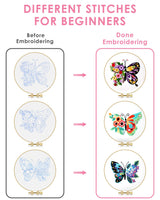 TINDTOP 3 Sets Embroidery Stitch Practice kit, Butterfly Flower Embroidery Kit for Beginners Include Cloth Hoops Threads for Craft Lover Hand Stitch with Embroidery Skill Techniques TINDTOP