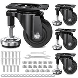 COOWOO 3" Leveling Plate Caster Wheels with Adjustable Anti-Vibration Leveling Foot Pad Heavy Duty Swivel casters for Workbench, Machine Equipment, COOWOO
