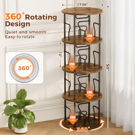 VYRIVA 4 Tier Rotating Bookshelf Tower, 360° Display Round Bookcase, Floor Standing Corner Revolving Bookshelf Organizer Storage Rack for Home Study Office, Small Spaces VYRIVA