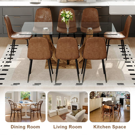 JEARGE 71" Glass Dining Table Set for 6, 7 Piece Dining Table Set,Tempered Glass Table Top with U-Shaped Legs and Fabric Dining Chairs,Ideal for Kitchens, Living Rooms JEARGE