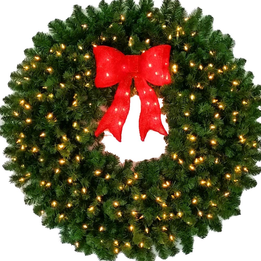 4 Foot (48 inch) Incandescent Christmas Wreath with Prelit Red Bow - 200 UL Certified Lights - Commercial Grade - Indoor - Outdoor - ACWreaths