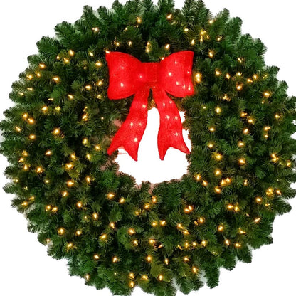 4 Foot (48 inch) LED Christmas Wreath with Pre-lit Red Bow - 200 LED Lights - Commercial Grade - Indoor - Outdoor - ACWreaths