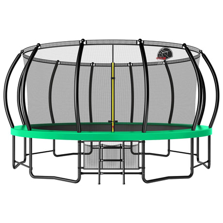 Lyromix 16FT Outdoor Trampolines for Kids and Adults, Pumpkin Trampolin with Curved Poles, Recreational Trampolin with Basketball Hoop and Safety Enclosure Net for Kids and Adults Lyromix