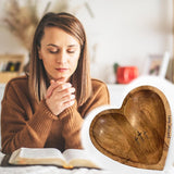 BIXMK Prayer Bowl,Prayer Bowl Wooden with Cards,Wooden Heart Prayer Bowl with Cross,Handcrafted Prayer Bowl for Women with 24 Prayer Cards,Wood Dough Bowl BIXMK