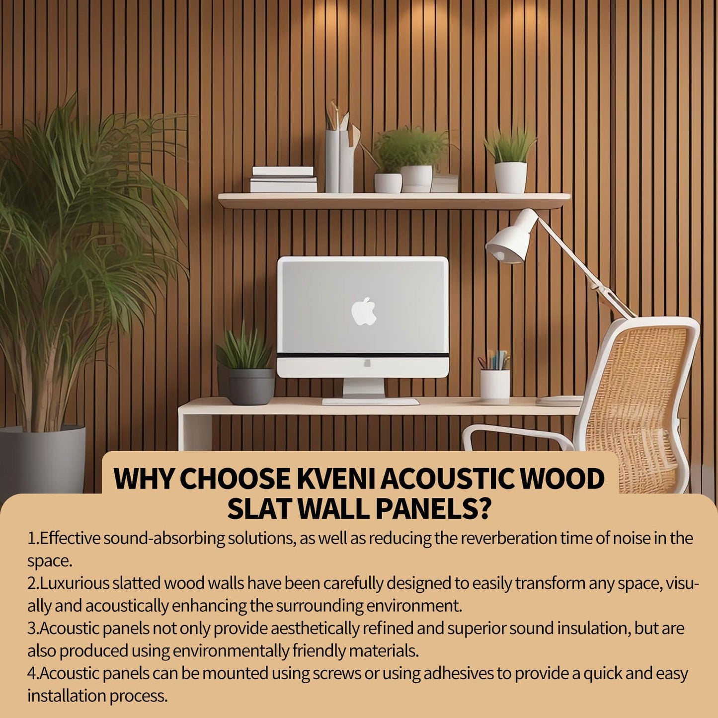 KVENI Acoustic Wood Slat Wall Panels - Modern Wood Panels for Wall, 3D Fluted Sound Absorbing Panel with Wood Finish, Noise Cancelling & Absorbing Wooden Panels, 94.49” x 13” Each, 0.82” Dept - WoodArtSupply