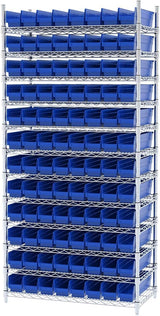 Akro-Mils 30128 Plastic Shelf Bins, Heavy Duty Storage Bins for Garage, Closet, and Drawer Organization, 18-Inch x 4-Inch x 4-Inch, Blue, 12-Pack Akro-Mils