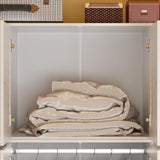 ECACAD Extra Tall Wardrobe Armoire with Top Cabinet, 10 Shelves, 4 Drawers, Hanging Rod & 8 Louver Doors, Wooden Closet Storage Cabinet for Bedroom, White (59”W x 19”D x 94.5”H) ECACAD