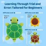 Mewaii Beginner Crochet Kit with 40% Extra Yarn, Pre-Started Yarn & Video Tutorials - 3 Sea Turtles Craft Set for Adults & Kids Mewaii