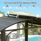 Domi Hardtop Grill Gazebo 8x5FT, Outdoor BBQ Gazebo with Galvanized Steel Double Roof, Permanent Sun Shade Grill Canopy Shelter with 2 Side Shelves and Ceiling Hook for Patio Yard Garden (Brown) domi outdoor living