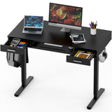 SHW 48-Inch Electric Height Adjustable Desk with Keyboard Tray and Two Drawers, Black SHW