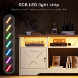 Casaottima TV Stand for 65 Inch TV, Farmhouse Entertainment Center with Power Outlet & LED Light and Storage Cabinets, Console Table and Media Furniture for Living Room Bedroom, White Casaottima