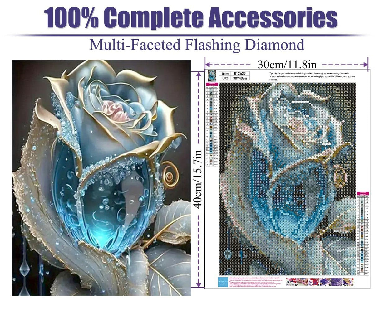 BOHADIY Rose Diamond Painting Kits for Adults-Flower Diamond Art Kits for Adults,Round 5D Floral Gem Art Kits for Adult DIY Crafts Kits Gift Home Wall Decor Gifts16x12inch BOHADIY