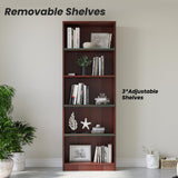 Farini Bookcase Freestanding 5 Shelf Wood Bookshelf Adjustable Shelves for Home Office,5 Layer, Mahogany Farini