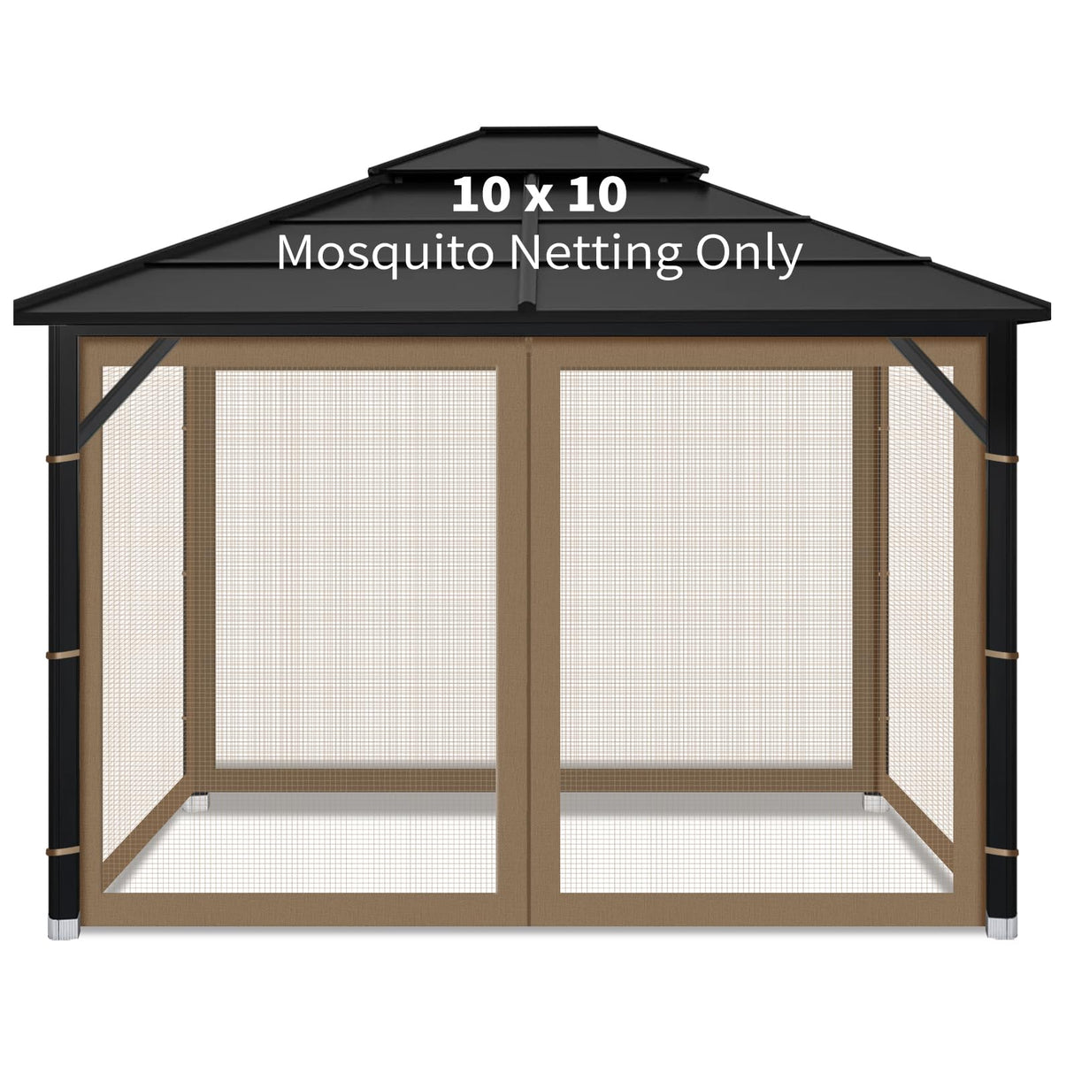 Gazebo Replacement Mosquito Netting Outdoor Universal Gazebo Canopy 4-Panels Screen Sidewalls with Zipper for Patio Garden Yard Backyard (Mosquito Net Only) (10x10, Brown) Iheqard