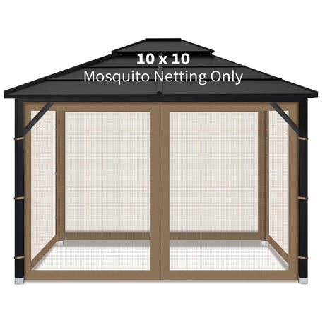 Gazebo Replacement Mosquito Netting Outdoor Universal Gazebo Canopy 4-Panels Screen Sidewalls with Zipper for Patio Garden Yard Backyard (Mosquito Net Only) (10x10, Brown) Iheqard