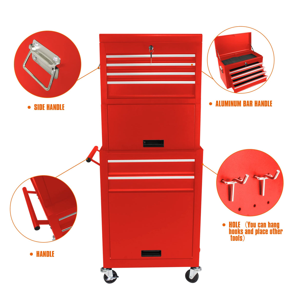 6 Drawer Rolling Tool Chest,Red Large Tall Tool Box with Wheels,Lockable Stand up Toolbox,Metal Garage Tool Cabinets Organizer,Rolling Tool Cart for Workshop Garvee