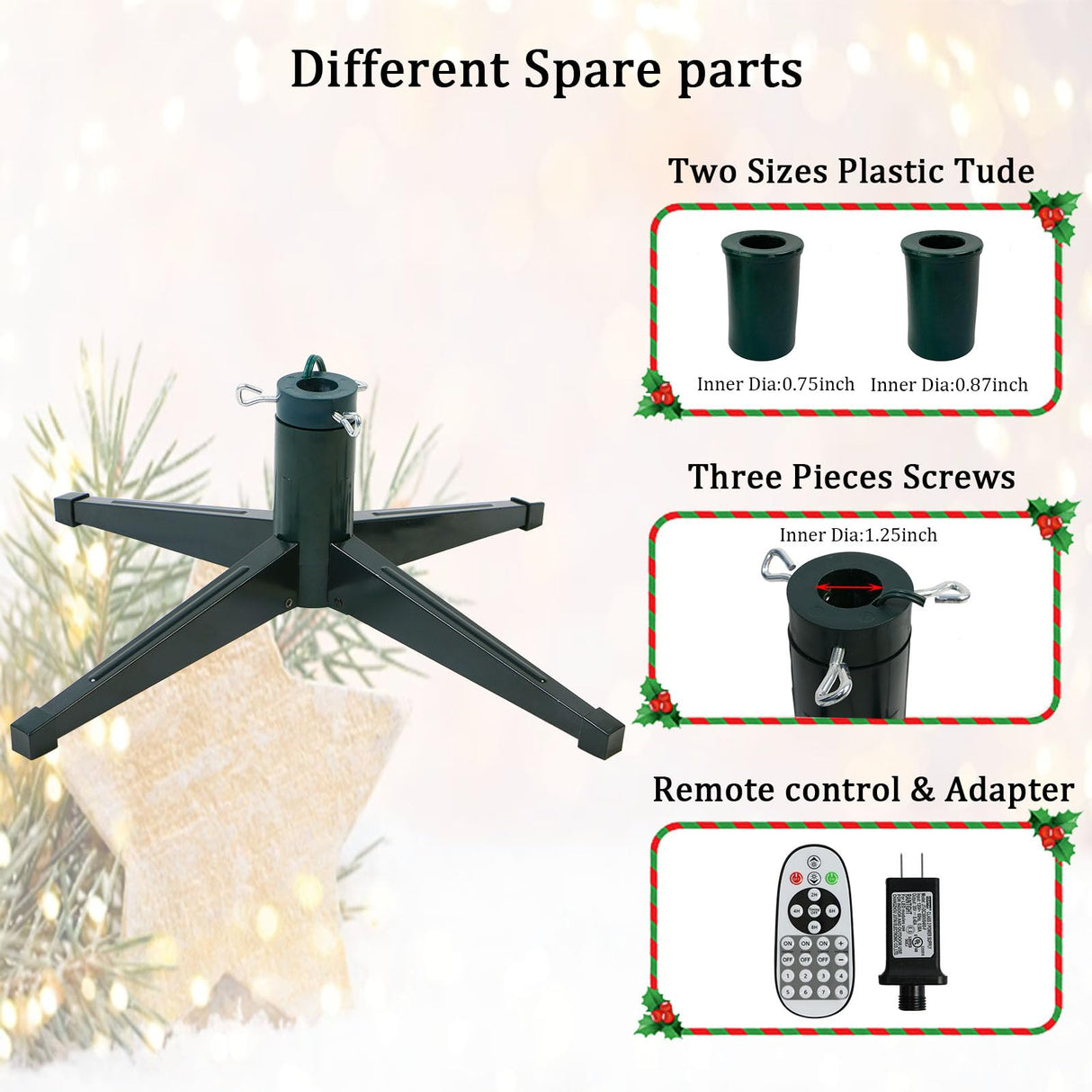 VINCONLIDY Rotating Christmas Tree Stand with Remote Control, Musical 360 Degree Spinning Christmas Tree Stand for Up to 9ft 120lb Artificial Tree VINCONLIDY